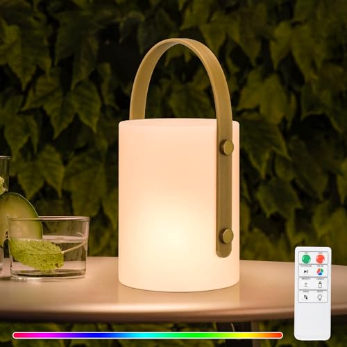 NiceBuy LED Tischlampe Outdoor 8 Farben RGB Dimmbar Kabellos Tischleuchte Akku USB Aufladbar Mit Fernbedienung,Kabellose Tischlampe Ip44 Wasserfest FüR AußEn Garten Camping (B) von NiceBuy