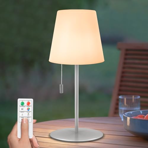 NiceBuy LED Tischlampe Outdoor Dimmbar RGB Farbwechsel Tischleuchte Kabellos USB Aufladbar Mit Fernbedienung Tischlampe Akku Aussen Wasserfest Ip44 FüR Camping Garden Decoration(Silber) von NiceBuy