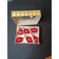 Set Von 6 Vintage Astor Baumschmuck Nüssen Aus Glas in Rot. Christbaumkugeln von NiceOffice