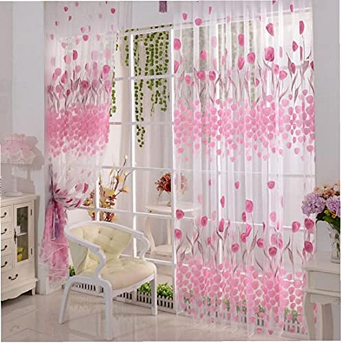 Nicedier Bloße Fenstervorhänge mit Blumenmuster Gardinen Voile Blumen Vorhänge für Wohnzimmer Schlafzimmer Rosa 100x200cm Raum-Dekor von Nicedier