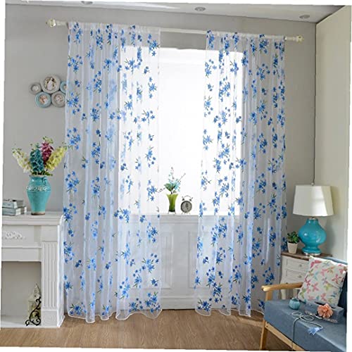 Nicedier Gardinen mit Blumenmuster Halbtransparente Vorhänge Ösen Voile Blumenvorhänge Blau 100x200cm Raum-Dekor von Nicedier