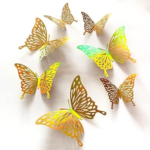 12 Stück Bunte Gold 3D Hohle Schmetterling Wandaufkleber Hochzeitsdekorationen Wohnzimmer Wohnkultur Kunst Aufkleber Schmetterlinge Aufkleber von NiceeemanN