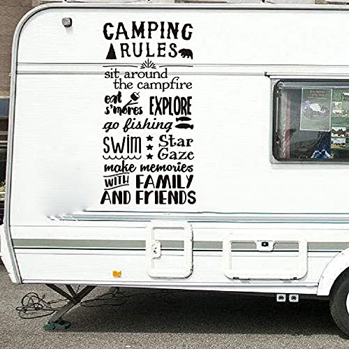 Camping Regeln Touring car Wall Decals Atmen Sie Die Frische Luft Home Decor Kinder Zimmer Selbst-Adhesive Aufkleber Kunst Wort-Wandgemälde, D42x81cm von NiceeemanN