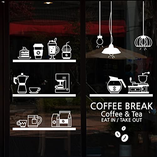 Coffee Shop Aufkleber Bohne Milch Tee Aufkleber Café Tasse Poster Vinyl Kunst Wanddekoration Wandbild Dekoration Pause Brot Kaffee Glas Aufkleber,Weiß,70x83cm von NiceeemanN