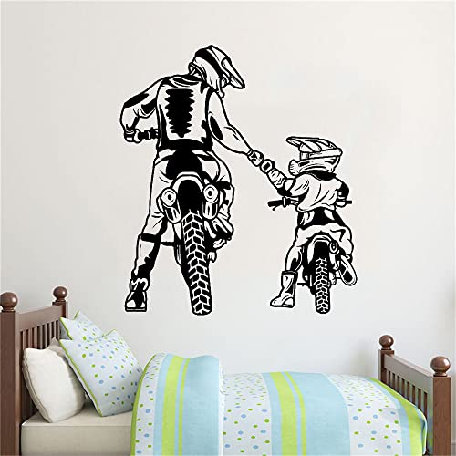 Familie Vater Und Sohn Motocross Wand Aufkleber Vinyl Aufkleber Helm Motorrad Sport Kinder Schlafzimmer Wohnkultur Wandmalereien D55x63cm von NiceeemanN