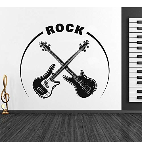 Gekreuzter Bass und E-Gitarre Rock Shop Decal Wandaufkleber Kunst Musikinstrument für Musik Zimmer Dekoration abnehmbar 42x36cm von NiceeemanN