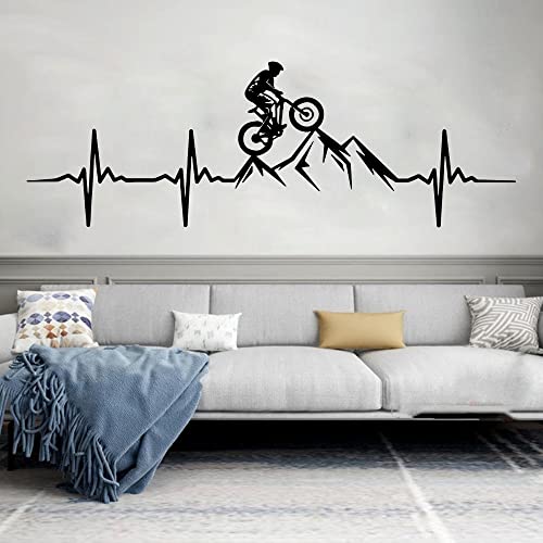 Mountain Bike Heartbeat Wand Aufkleber Wohnzimmer Schlafzimmer Kunst Wandbild Mann Mountainbiker Downhill-Fahrrad-Wand-Aufkleber-Playroom56x19cm von NiceeemanN