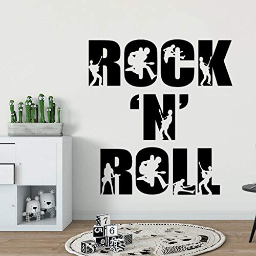 Rock N Roll Text mit menschlich spielender Gitarre Wand Vinyl Art Word Text Aufkleber für Home Room und EL Dekoration 42x28cm von NiceeemanN