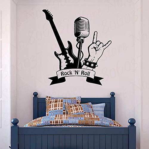 Rock n Roll Vinyl Wand Aufkleber Musik, Musikalische, Musiker Aufkleber Kunst Wandbild Wand Zimmer Dekor Elektrische Gitarre Muster Aufkleber 110X123CM von NiceeemanN