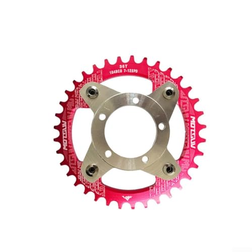 E-Bike Kettenblatt 104BCD Ritzel plus Adapter kompatibel mit Bafang 0102 Antriebsmotor für E-Bike Modelle 32T 34T 36T 38T Aluminiumlegierung (32T Rot) von Niceminiwall