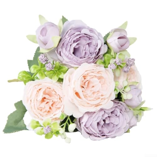 Kreativer Rosenstrauß aus Seide für Zuhause und Hochzeit, fügen Sie Eleganz mit lebensechten künstlichen Blumen hinzu (rosa-lila) von Niceminiwall