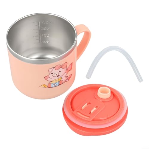 Niceminiwall 250 ml Doppelschichtiger 316 Edelstahl Kinder-Trinkhalmbecher mit Skala für Milch, Wasser oder Saft, BPA-auslaufsicheres Design, isolierter Trinkbecher für Kinder (Rosa) von Niceminiwall