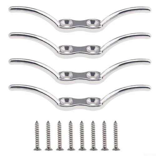 Niceminiwall 316 Edelstahl-Seilklammerhaken, 15,2 cm, rostbeständiger Fahnenmast-Kordelhalter mit Befestigungsschrauben zur sicheren Befestigung von Seilen und Fallen auf Booten, (4 Stück) von Niceminiwall