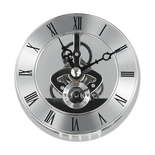Niceminiwall 86 mm Uhrwerk-Einsatzmechanismus, römische Zahlen, DIY-Ersatzteile mit transparenter Abdeckung, goldfarbene Lünette, Glaslinse für die Herstellung von Wanduhr (Silber) von Niceminiwall