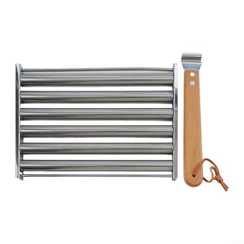 Niceminiwall BBQ Hot Dog Roller mit Holzgriff - Abnehmbares Edelstahlgestell - Wurst Grillrost - Gemüsespieß Grill (groß) von Niceminiwall