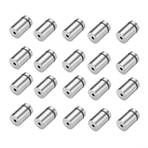 Niceminiwall Edelstahl-Abstandshalter-Schrauben, Befestigungsmaterial, runder Kopf, 20 mm, Werbebefestigungen für Glas, Acryl oder Bilderrahmen, Innen- und Außenwand, 20 Stück von Niceminiwall