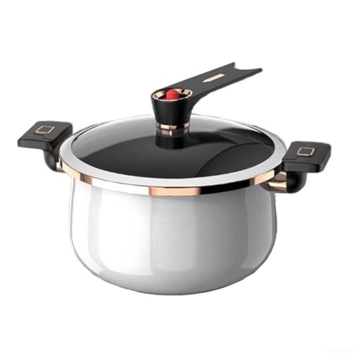 Niceminiwall Emaille-Schnellkochtopf mit großem Fassungsvermögen, kein Suppentopf mit Doppelohr-Design zum Dämpfen, Schmoren, Kochen, geeignet für Gas- und Induktionsherde, 5 l, Weiß von Niceminiwall