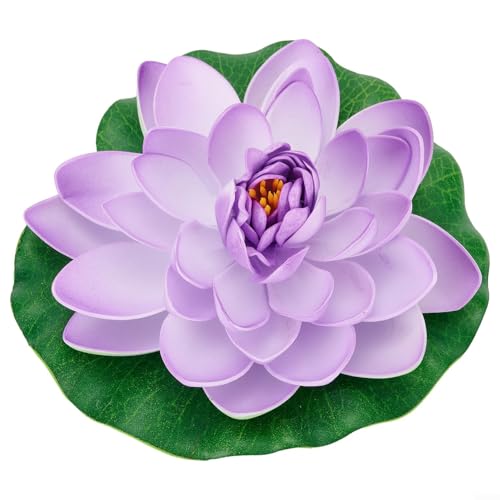 Niceminiwall Künstliche schwimmende Lotus-Seerose, 18 cm, EVA-Blume für Teich, Pool, Schreibtisch, Dekoration, 8 Farben erhältlich (hellviolett) von Niceminiwall