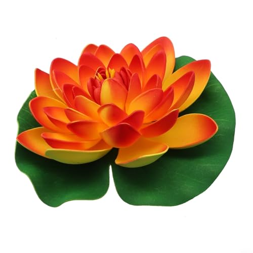 Niceminiwall Künstliche schwimmende Lotus-Seerose, 18 cm, EVA-Blume für Teich, Pool, Schreibtisch, Dekoration, 8 Farben erhältlich (orange) von Niceminiwall