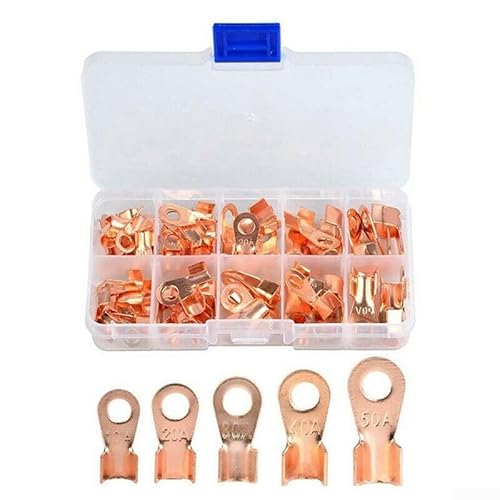 Niceminiwall Kupferrohrringkabelschuhe Sortiment Kit 70pcs - Elektrische Kabel Draht Crimp Steckverbinder in mehreren OT Größen 10A 20A 30A 40A 50A, reine Kupferkonstruktion von Niceminiwall