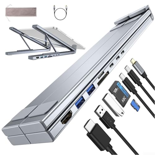 Niceminiwall Laptop-Ständer für Schreibtisch, 8-in-1 USB-C-Laptop-Riser, faltbar, 4K-HDMI-Anschluss, Belüftung und Kühlung, Laptop-Halterung für Büro, Sitzhaltungskorrektur von Niceminiwall