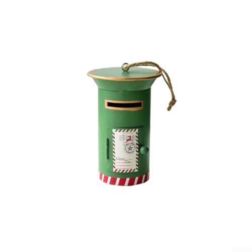 Niceminiwall Mini-Briefkasten-Ornamente – 3 Stück Weihnachtsbaumschmuck Metall Urlaubsdekoration – 6,5 x 6,5 x 10 cm – Weihnachtsbaumakzent rot grün weiß Briefkasten (grün) von Niceminiwall