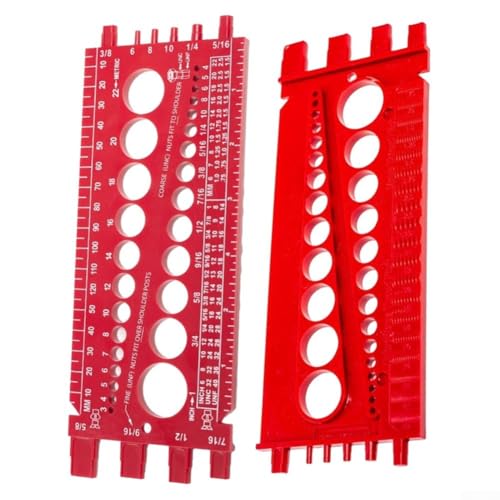 Niceminiwall Mutter- und Bohrer-Bit, Gewindemesswerkzeug mit metrischen und imperialen Messgeräten für Schrauben und Befestigungselemente von 3 mm bis 22 mm und #4 bis 2,5 cm, hoch (rot) von Niceminiwall