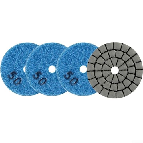 Niceminiwall Nass-Polierpads für Granit, Marmor, Quarzit und Fliesen, flexible Schmirgelharz-Schleifscheiben mit Körnung 50, 100, 200, 400, 4 Stück, 50 mm, 4 Stück von Niceminiwall