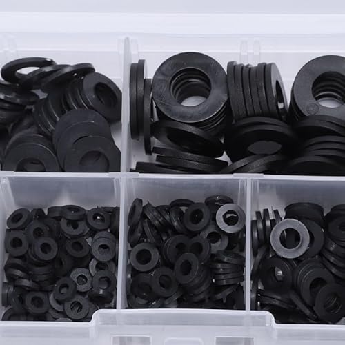 Niceminiwall Nylon Unterlegscheiben Sortiment Set 500pcs M2-M10 Schwarz Flache Kunststoffdichtungen mit Aufbewahrungsbox, Dauerhafte Verschleißfeste Unterlegscheiben für Elektrische Verbindungen von Niceminiwall