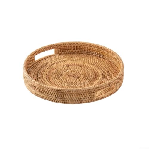 Niceminiwall Rattan-Serviertablett mit Griffen, runder Aufbewahrungskorb für Zuhause, Küche, Picknick, Teestube oder Couchtisch, rustikaler dekorativer Organizer (25 cm) von Niceminiwall
