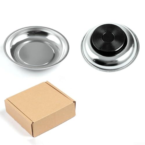 Niceminiwall Rundes Edelstahl-Magnetteil-Schüssel-Set mit starkem Basismagnet und kratzfestem PVC-Boden für Garage, Werkstatt, Aufbewahrung von Schrauben, Bolzen, Muttern, Unterlegscheiben (B) von Niceminiwall