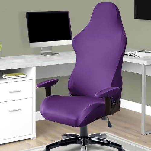 Niceminiwall Stretch-Gaming-Stuhlbezug, Spandex-Schonbezug für Büro-Computer, Rennsitz, mit Armlehnenschutz, elastisches Polyester-Mischgewebe, passend für Rückenhöhe 80–88 cm, Rückenlehne (lila) von Niceminiwall