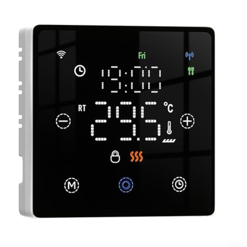 Niceminiwall Temperaturregler Fernbedienung über TUYA App Energieeffiziente Heizung programmierbar 5+2 6+1 7-Tage-Sprachsteuerung für Alexa-Digitalanzeige PC + ABS (schwarz) von Niceminiwall