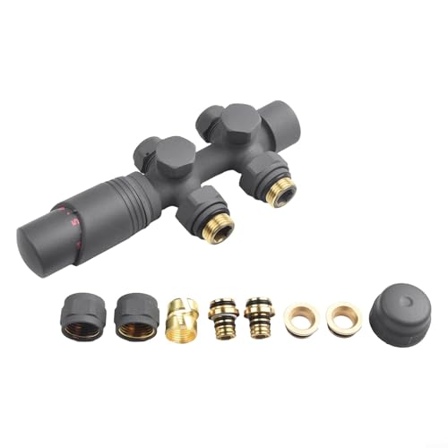 Niceminiwall Thermostatisches Heizkörperventil, 50 mm Mittelabstand, Multiblock-Set mit Kopf und Sensor, für Badezimmerheizkörper oder beheizten Handtuchhalter, abgewinkelte Ecke oder gerade von Niceminiwall