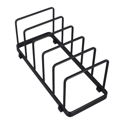Niceminiwall Topf- und Pfannenregal aus Edelstahl mit Schneidebrett Organizer Ständer und Deckelhalter - Rostbeständiges Flachstahl Küchenregal für Schneidebretter, Backgeschirr, Platte (Schwarz) von Niceminiwall