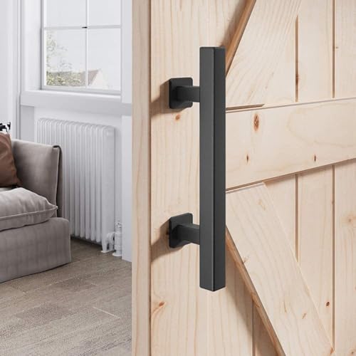 Niceminiwall Türgriff-Set, quadratisch, 30,5 cm, schwarz, Scheunentürbeschläge für Innentüren und Schränke, robuste Stahlkonstruktion mit Pulverbeschichtung von Niceminiwall