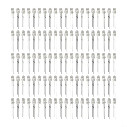 Niceminiwall Verschiedene 100 Stück 3 mm superhelle LEDs, Rot/Blau/Grün/Weiß/Gelb, klare Linse, 10000–12000 mcd Helligkeit für Hobby, Modellbau und Leiterplatten (weiß) von Niceminiwall