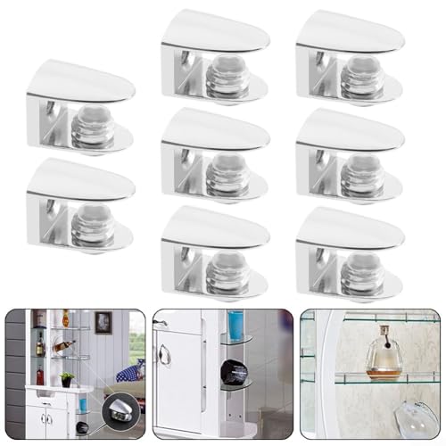 Niceminiwall Verstellbare Glasregalklemmen aus Zinklegierung mit rutschfesten Gummi-Pads, robuste Glasregalhalterungen für 6–10 mm dickes Glas, Schrank, Bücherregal, 8 Stück von Niceminiwall