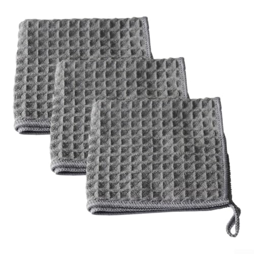 Niceminiwall Waffelgewebe Mikrofaser Bar Reinigungstücher Ultra saugfähige Geschirrtücher Küche Geschirrtücher für Zuhause Restaurant 30 x 30 cm Dunkelgrau Hellgrau Braun Weiß 3 Stück (Dunkelgrau) von Niceminiwall