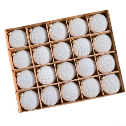 Niceminiwall Weihnachtskugel-Ornament-Set mit 20 Samt-Beflockungsstücken für Baumdekoration mit weicher Plüschstruktur und unverwechselbarem Design (Milchweiß) von Niceminiwall