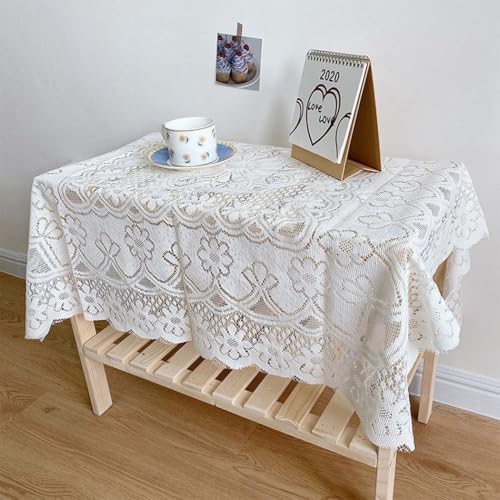 Niceminiwall Weiße Spitzentischdecke, Polyester, bestickt, Tischdecke mit Blumenmuster für Esstisch, Couchtisch, Hochzeit, Party, Hotel oder Zuhause (120 x 120 cm) von Niceminiwall