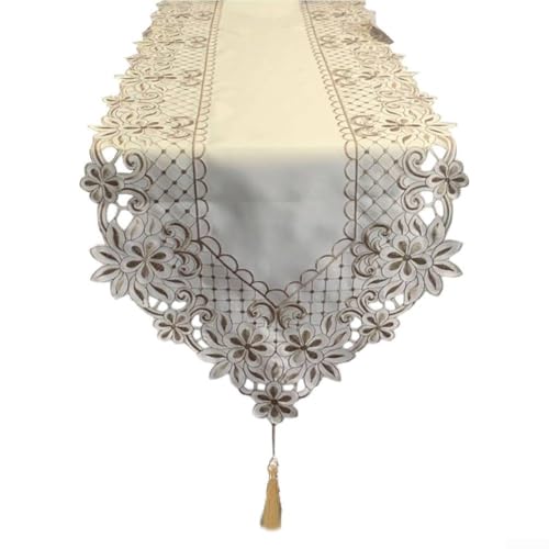 Polyester-Spitzen-Tischdecke mit rutschfester Unterseite für mehr Stabilität (weiß 40 x 120 cm) von Niceminiwall