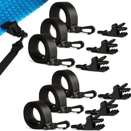 Schweres Nylon Pool Solarabdeckung Rollengurtsystem mit verlängertem Gurtdesign, kompatibel mit verschiedenen Poolrollensystemen und unterstützenden Solarabdeckungen bis zu 0 15,2 cm Dicke (Klemme 6 + von Niceminiwall
