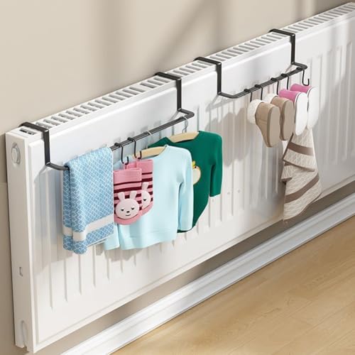 Stabiler Handtuchhalter für Heizkörper zum Aufhängen von Handtüchern, Kleidung und Socken, kein Bohren, einfach zu bedienen (Schwarz-Large) von Niceminiwall