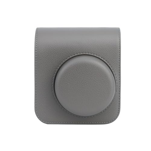 Stilvolle und praktische Kameratasche aus PU-Leder für Instax Mini 41, mit verstellbarem Gurt und Rückentasche (grau) von Niceminiwall