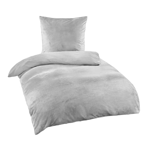 BaSaTex Cashmere Touch Plüsch Winter Bettwäsche Set | warme Nicky Teddy Flausch Qualitäts-Bettwäsche | 135x200 Deckenbezug + 80x80 cm Kissenbezug | Farbe: Grau von BaSaTex