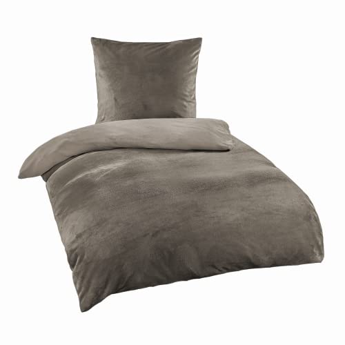 BaSaTex Winter Bettwäsche Cashmere Touch 100% Microfaser Uni und Uni Wende in 4 Größen und 8 Farben, 135x200 80x80 cm Taupe von BaSaTex