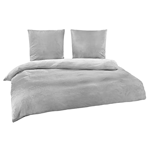 BaSaTex Winter Bettwäsche Cashmere Touch 100% Microfaser Uni und Uni Wende in 4 Größen und 8 Farben, 200x200 2X 80x80 cm Grau von BaSaTex