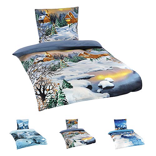 Niceprice Winter Flausch Fleece Microfaser Bettwäsche, Winterlandschaft Motive, 4tlg. Nacht 135x200 von BaSaTex