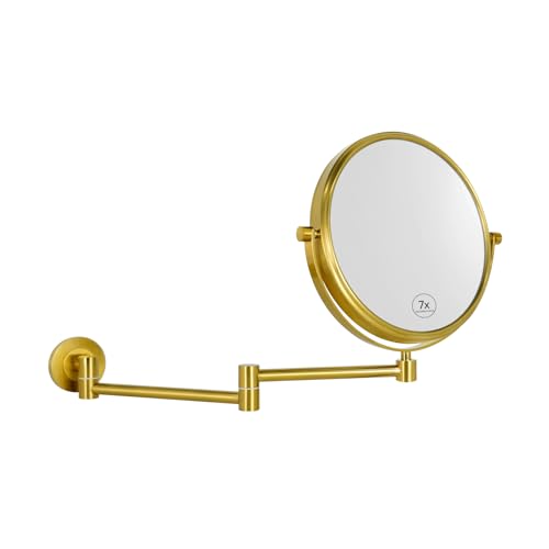 Nicesail Kosmetikspiegel mit Vergrößerung Wandmontage Antiker Gold Schminkspiegel 7x/1x Wand Vergrößerungsspiegel für Bad Doppelseitiger Spiegel,Durchmesser 20cm von Nicesail